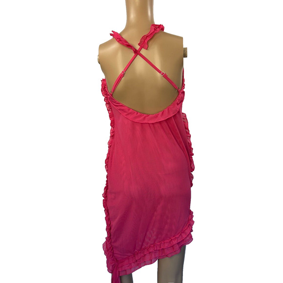 Micas Dress Women Large Rasberry Pink Sleeveless Asymmetric Chiffon Ruffled - Picture 5 of 12
